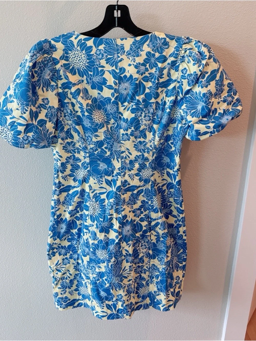 NWT J.CREW BUTTON-FRONT PUFF-SLEEVE MINI DRESS IN BLUE FLORAL